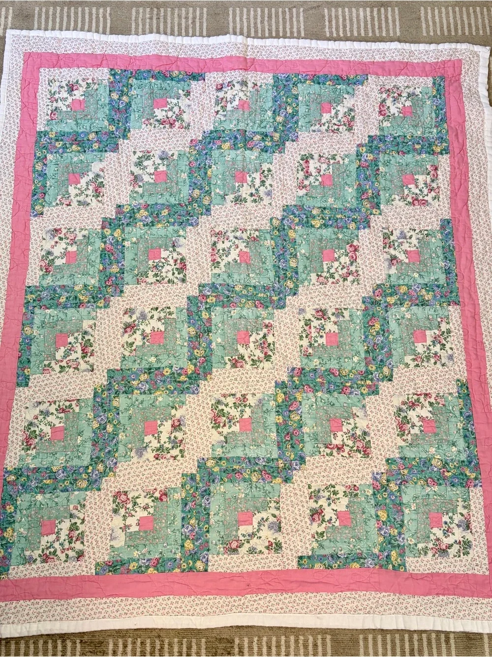 Vintage Floral Baby Quilt - Handmade Patchwork Nursery Quilt